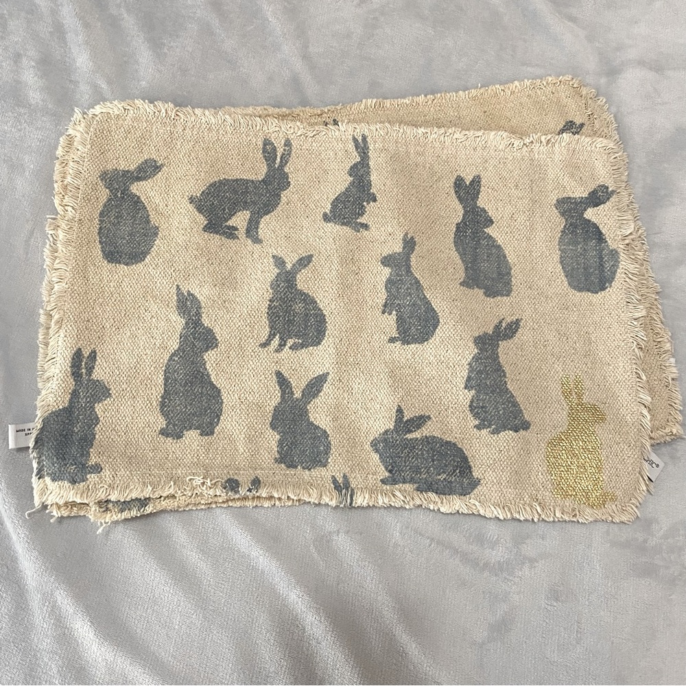 Shabby Chic woven bunny rabbit fabric placemats set of 4